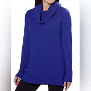 Two Twenty Five Blue Cowl Neck Tunic Sweater. Long, slimming, size 2XL